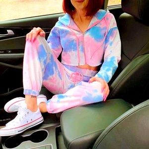 Gradient color tie dye sweater and pants sets